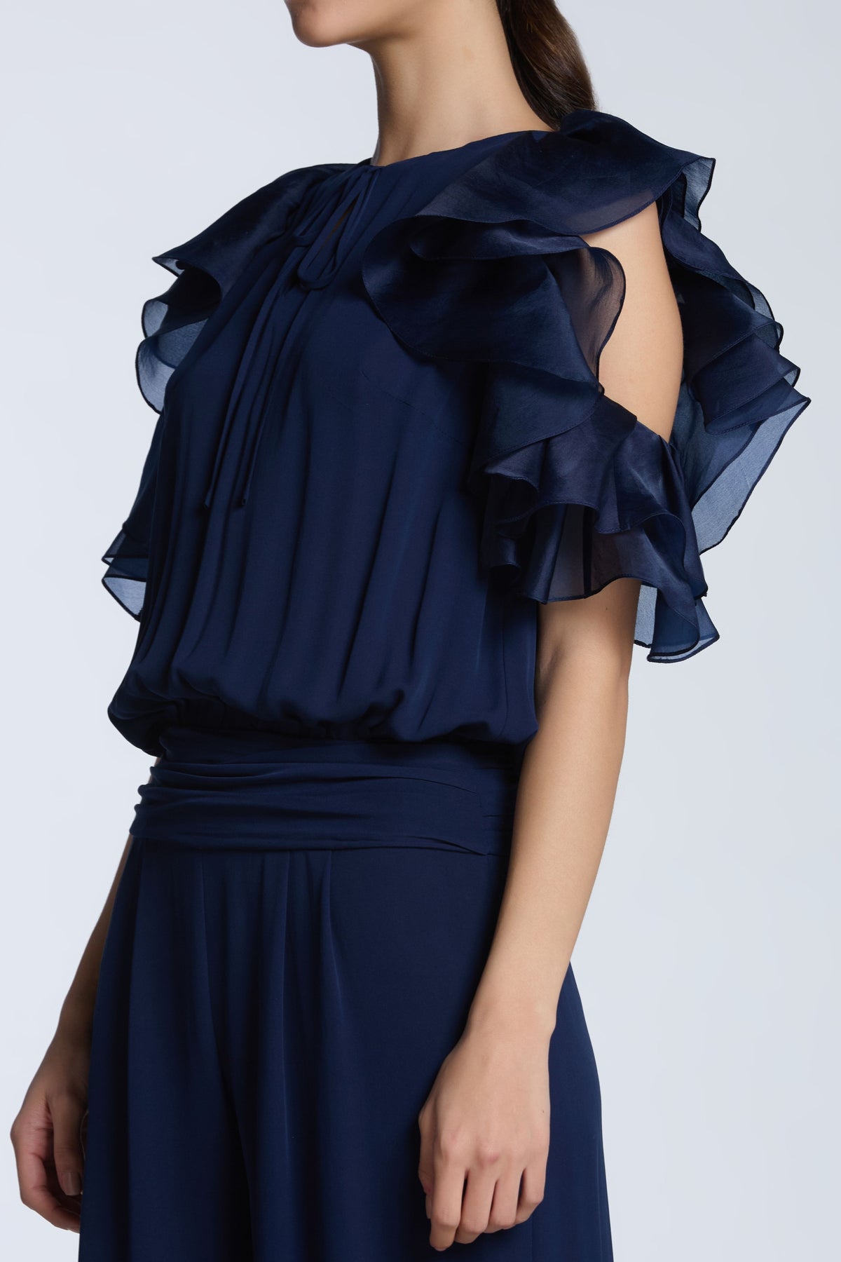 Ruffled Cold Shoulder Jumpsuit