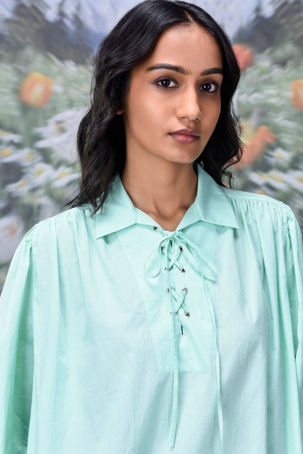Malmal Lace up Top Nile Green