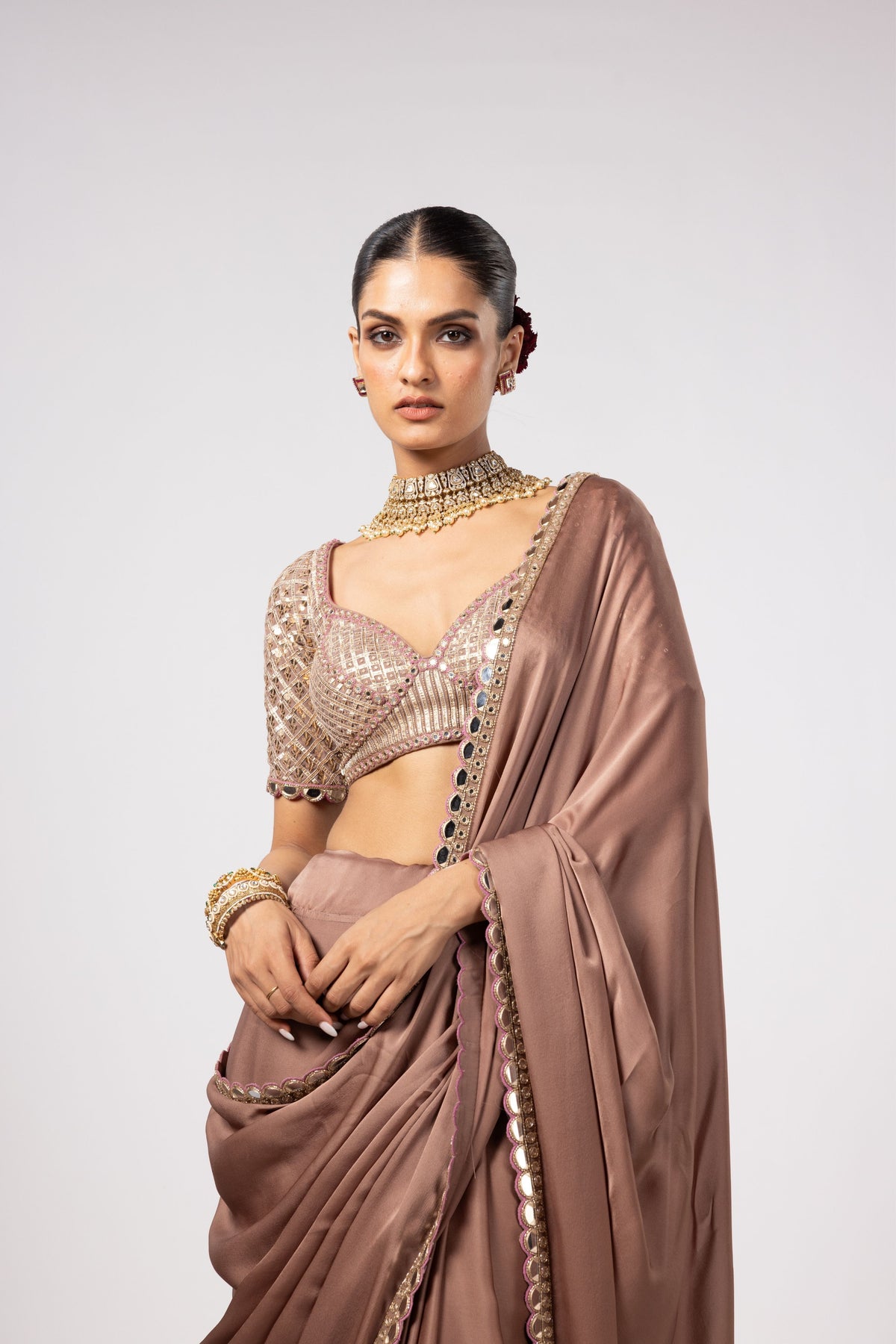 Deep Beige Saree Set
