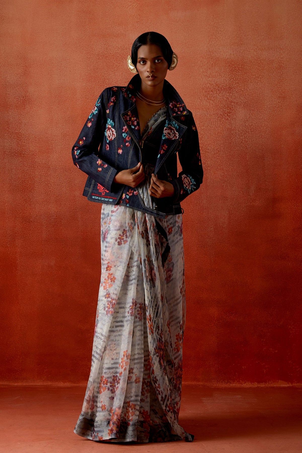 Printed Jacket Sari Set