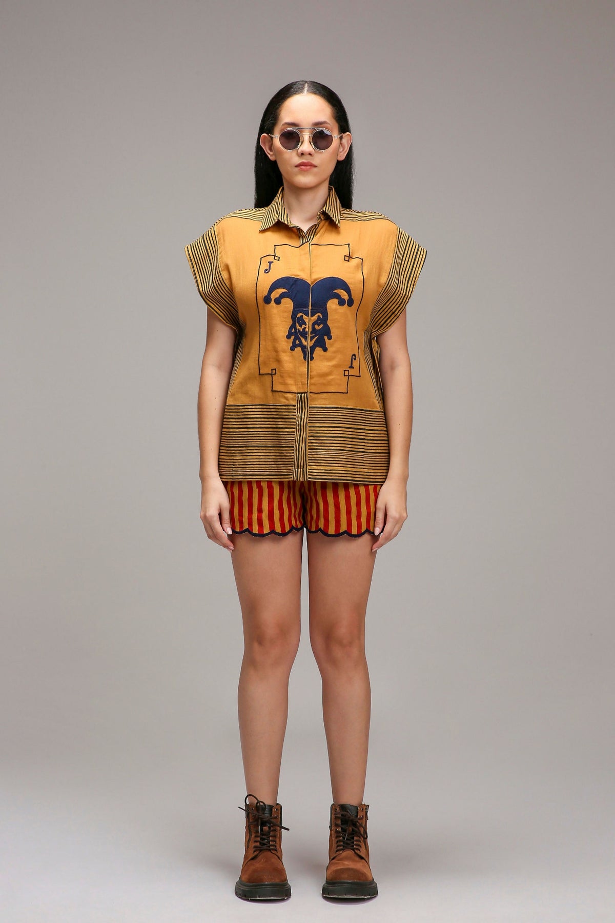 Tan-brown Joker Shirt Shorts Set