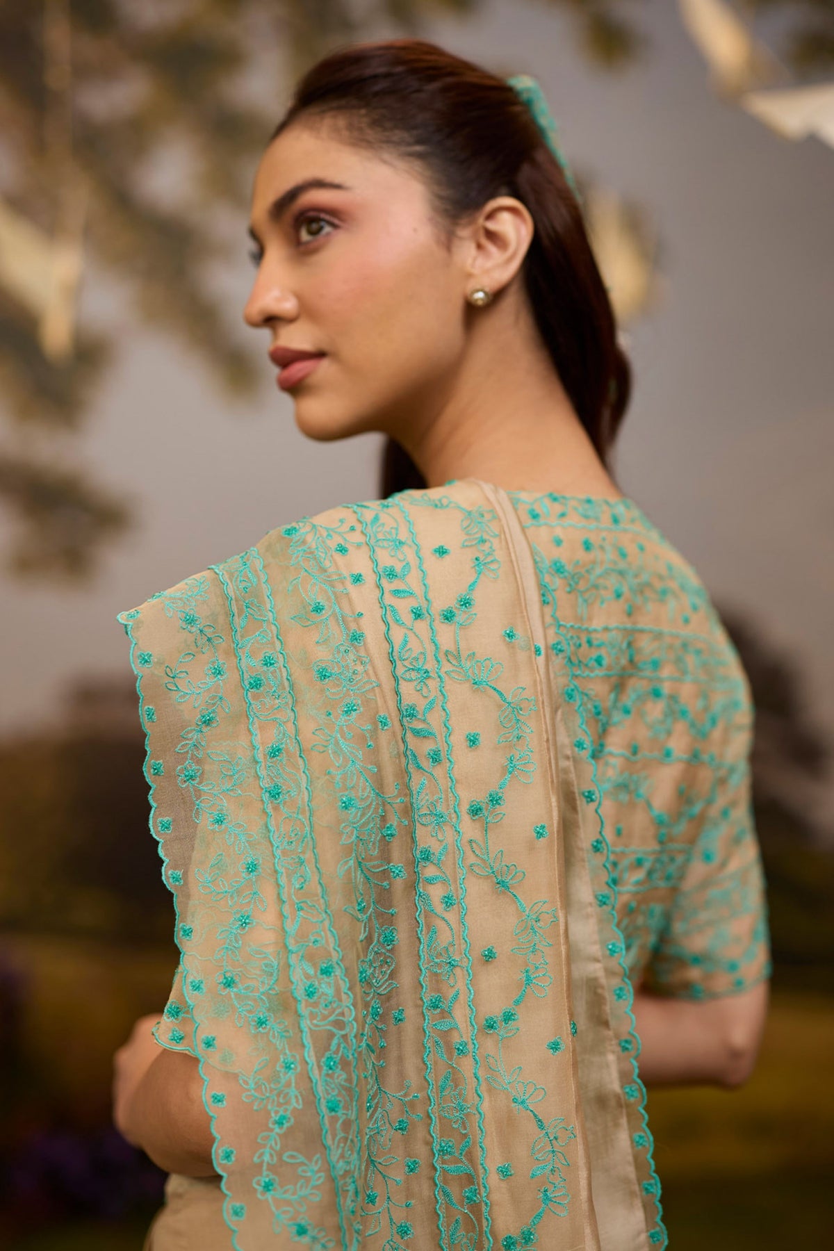 Woodland Stories Embroidered Beige Saree