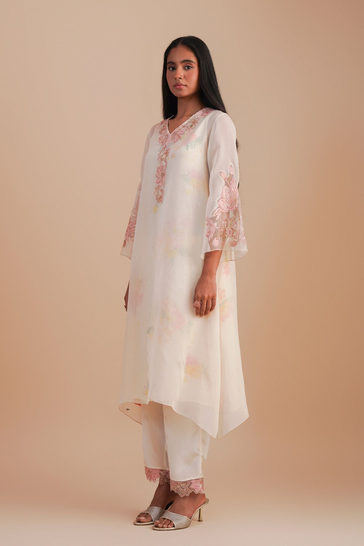 Ecru Organza Kurta Set