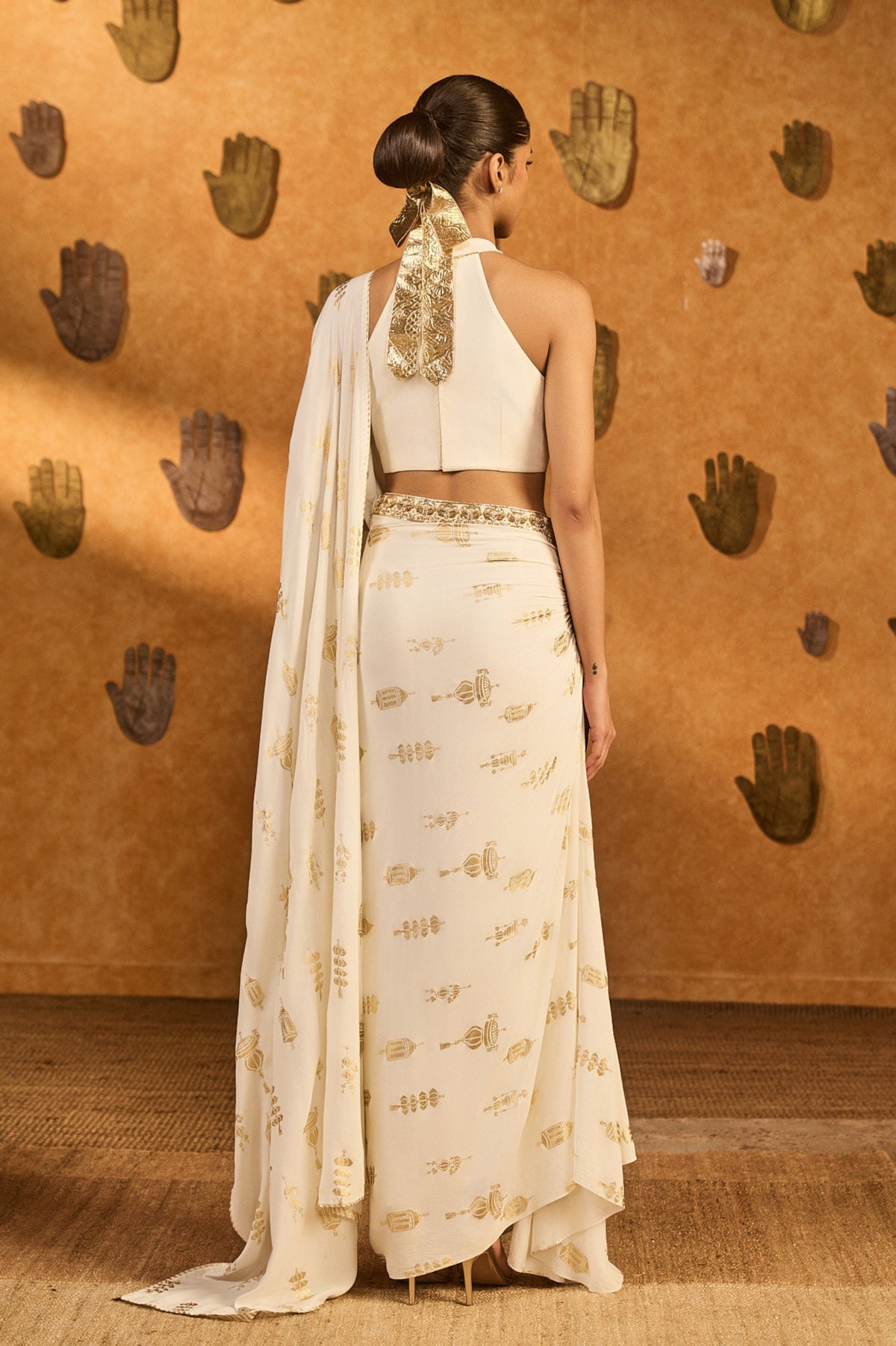 Ivory Soft Draped Saree Set