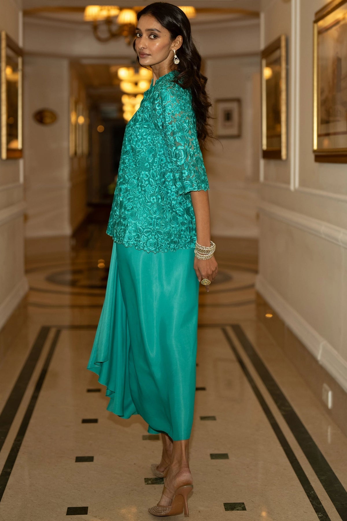 Scalloped Top & Satin Drape Skirt