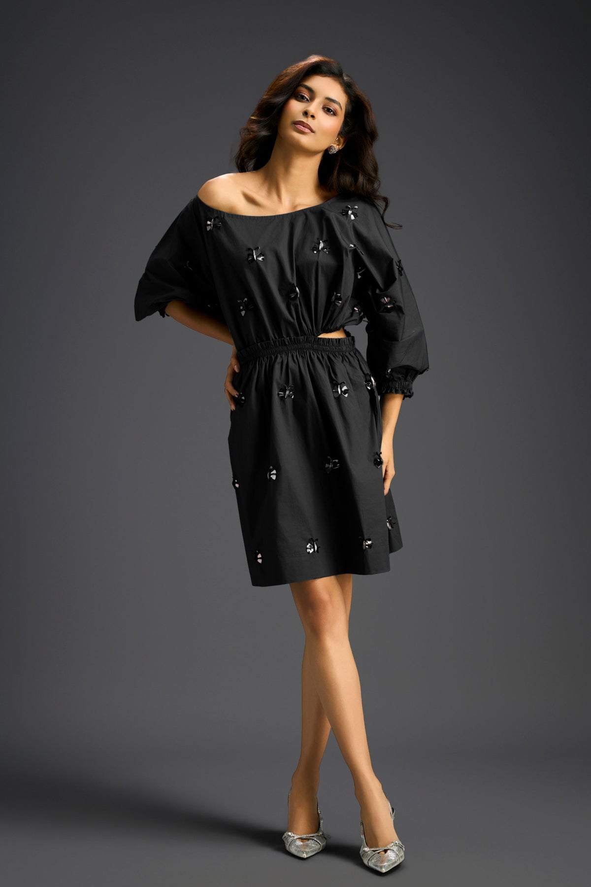 Black Off Shoulder Cotton Dress