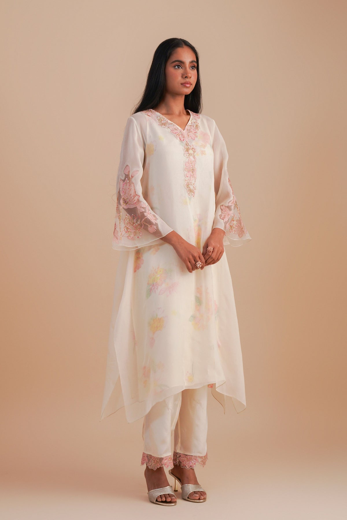 Ecru Organza Kurta Set