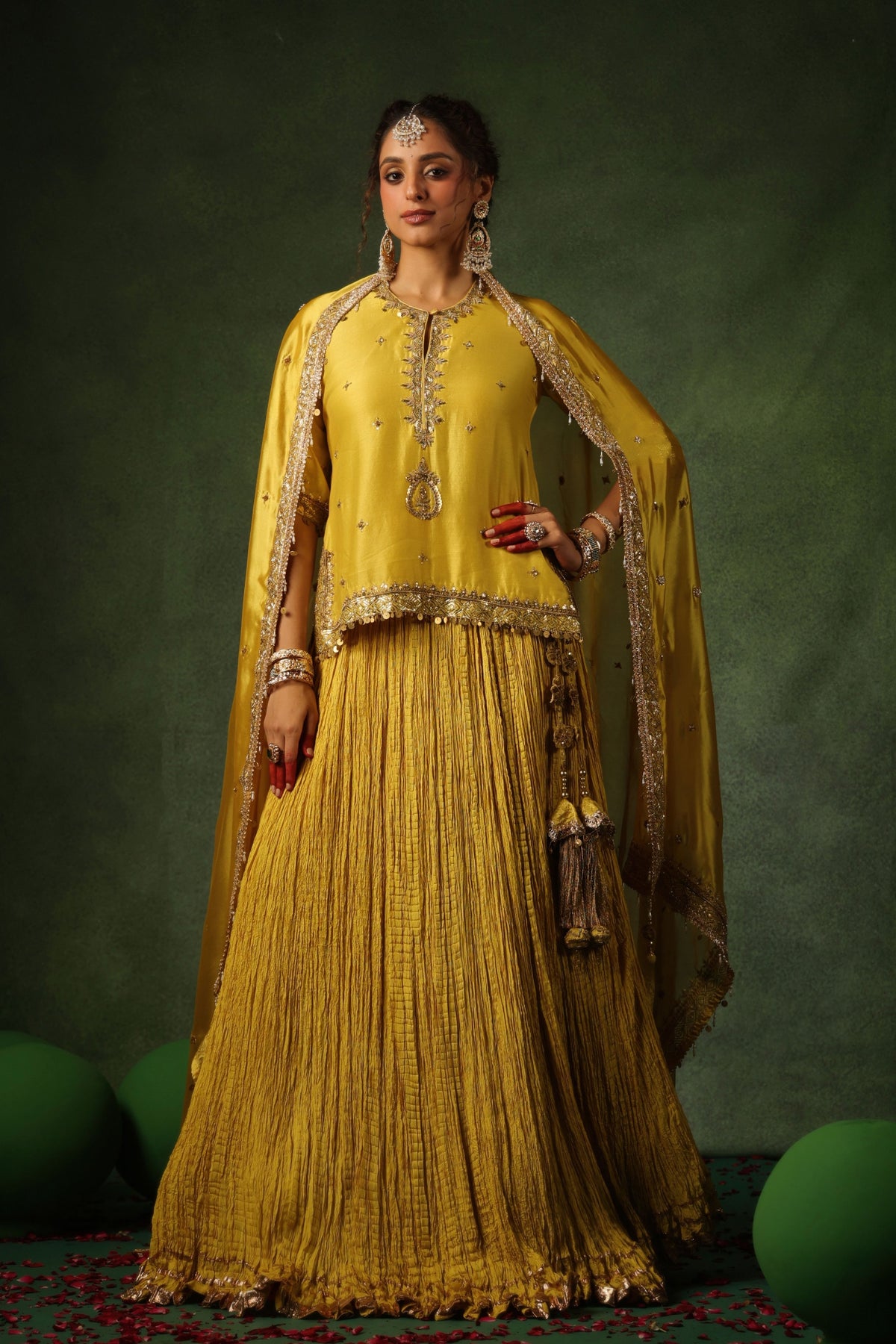 Yellow Short Kurta Lehenga Set