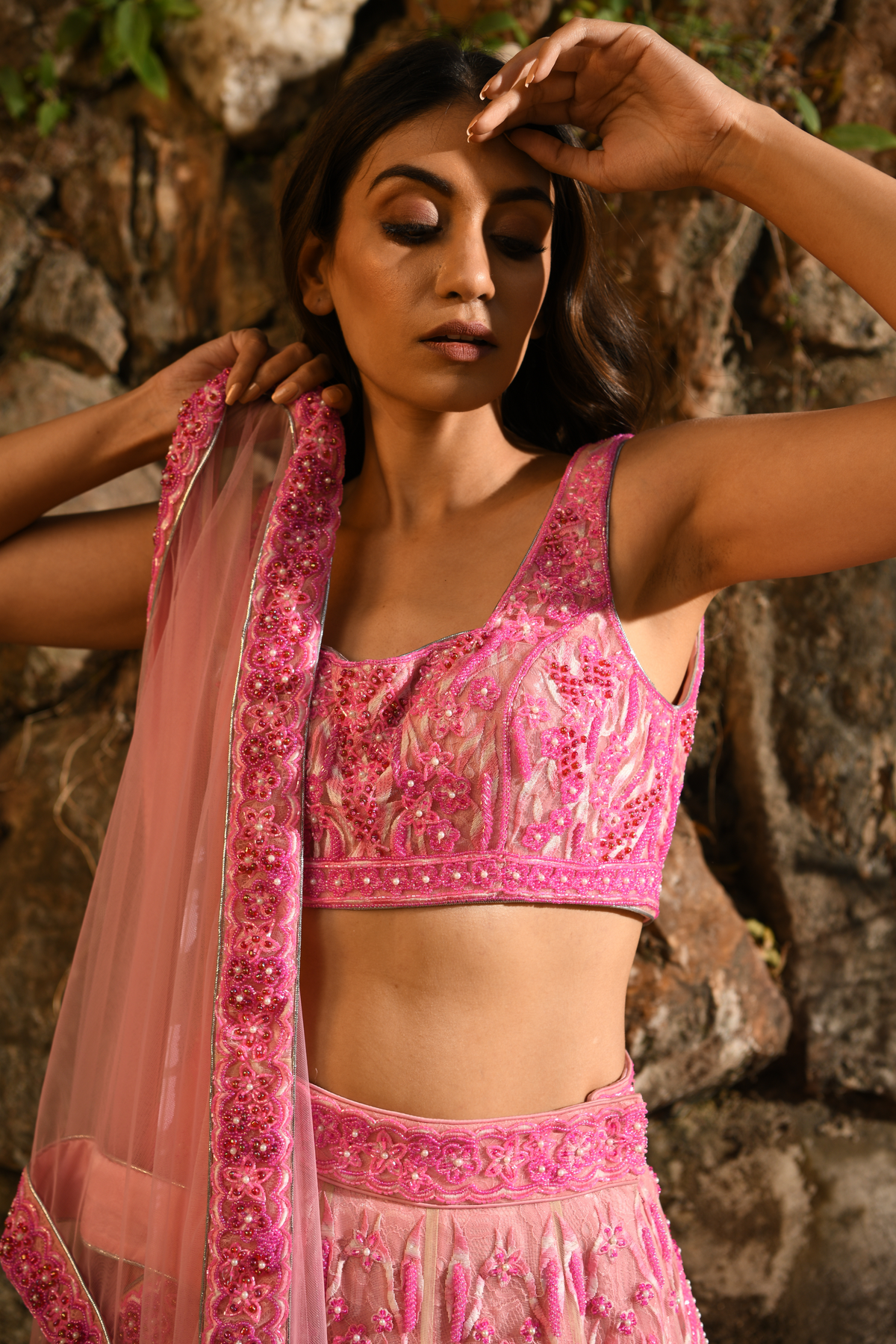 Pink embellished lehanga set