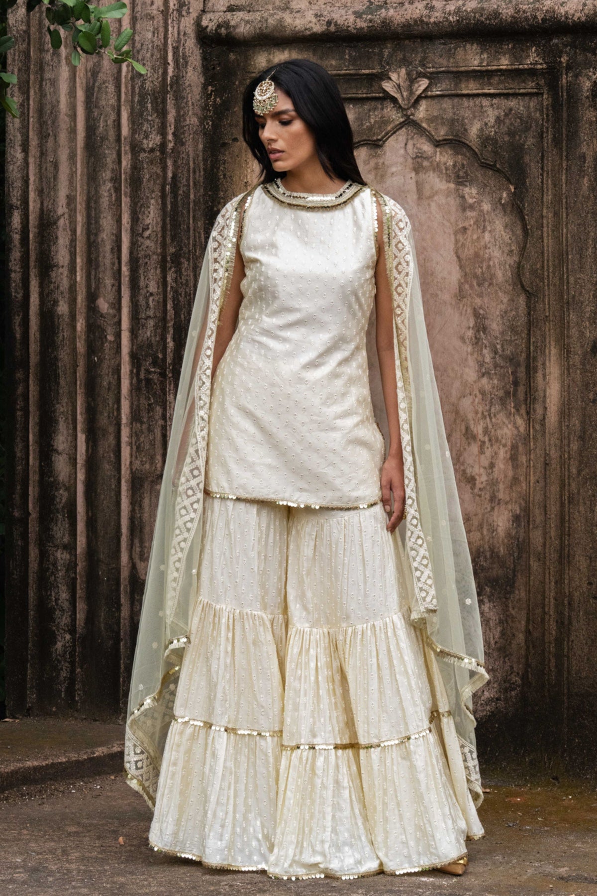 Lemon Dots Straight Sharara Set