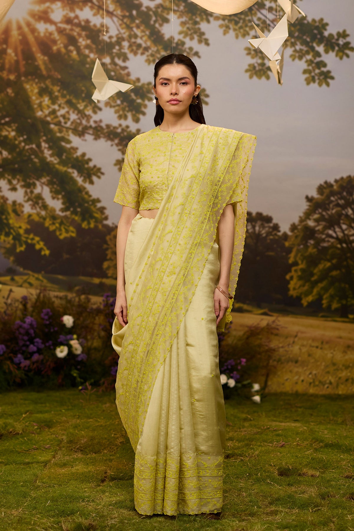 Woodland Stories Embroidered Yellow Saree