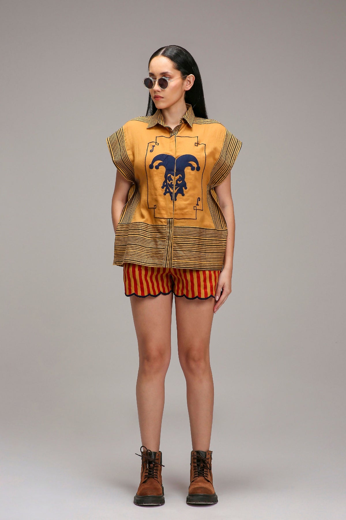 Tan-brown Joker Shirt Shorts Set