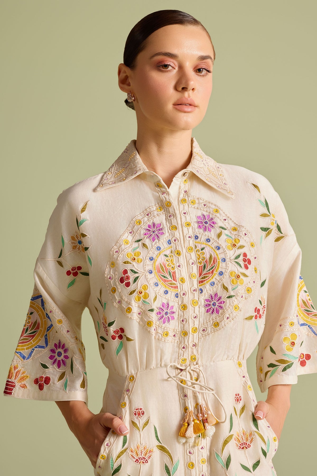 Ivory Applique Shirt Dress