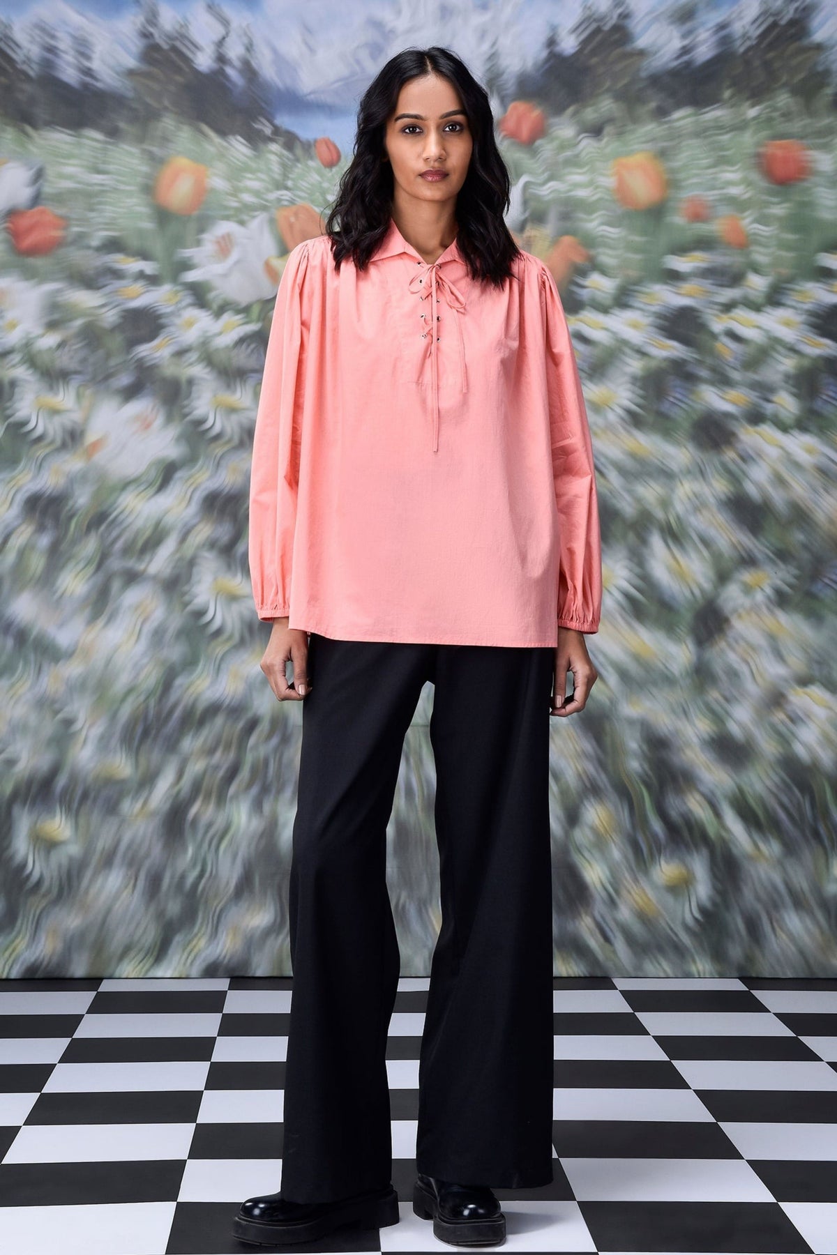 Malmal Lace up Top Coral Peach