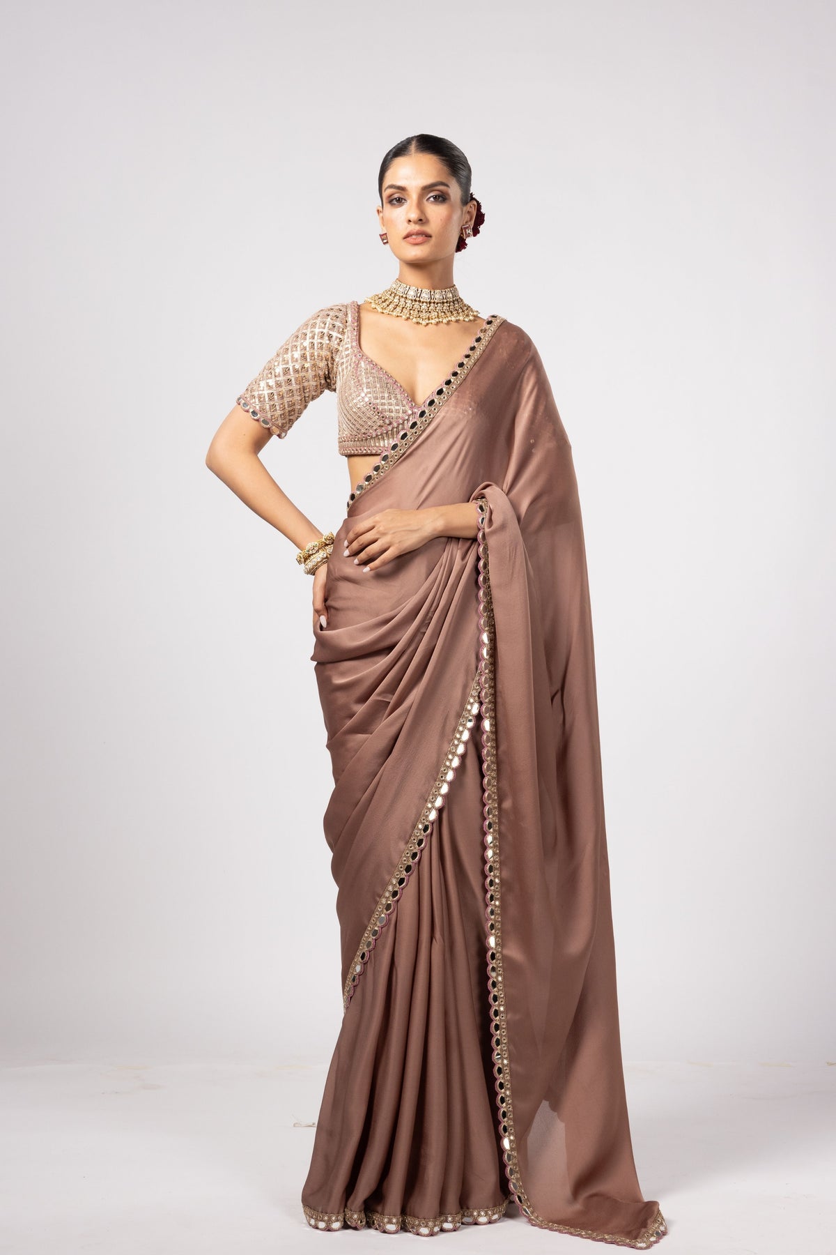 Deep Beige Saree Set