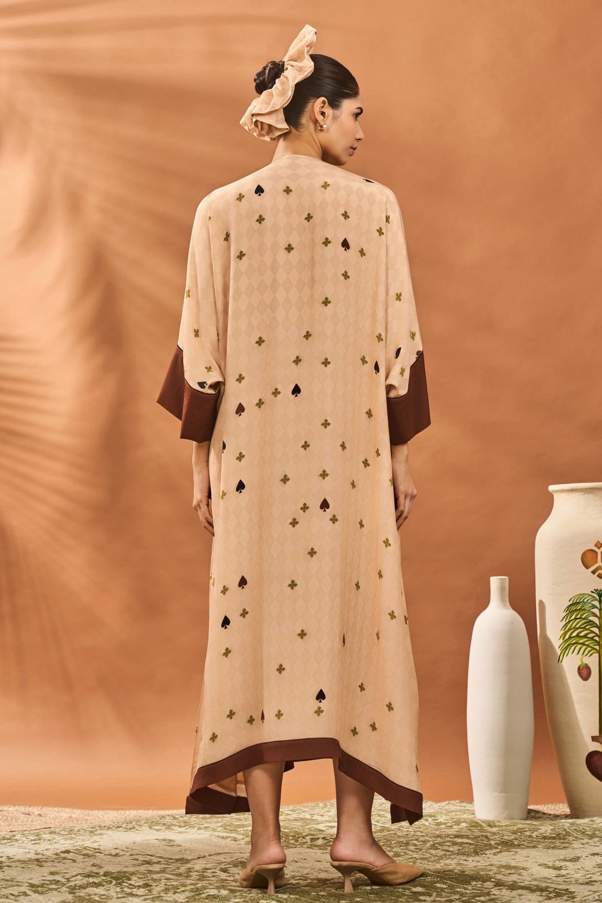Beige Clover Checks Kaftan