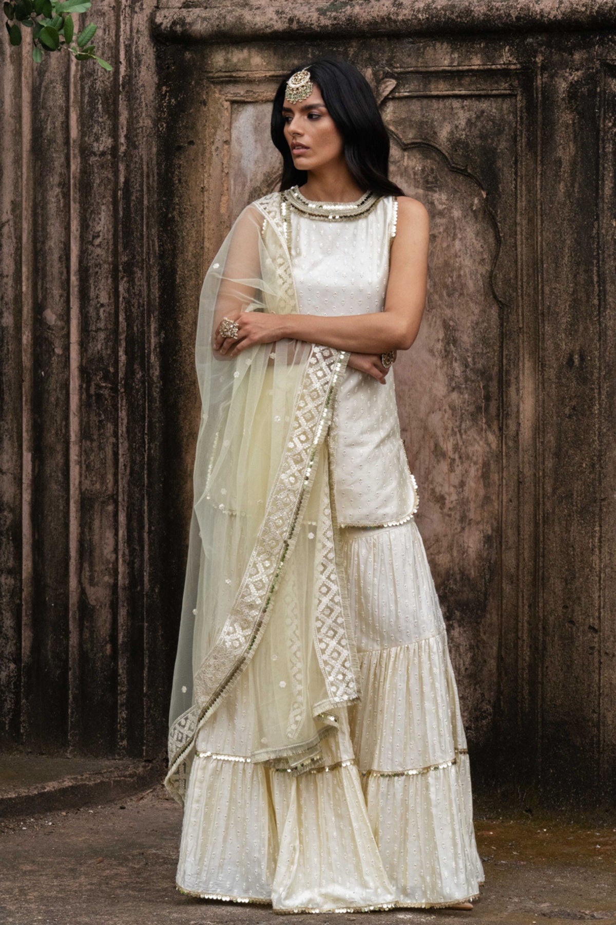 Lemon Dots Straight Sharara Set