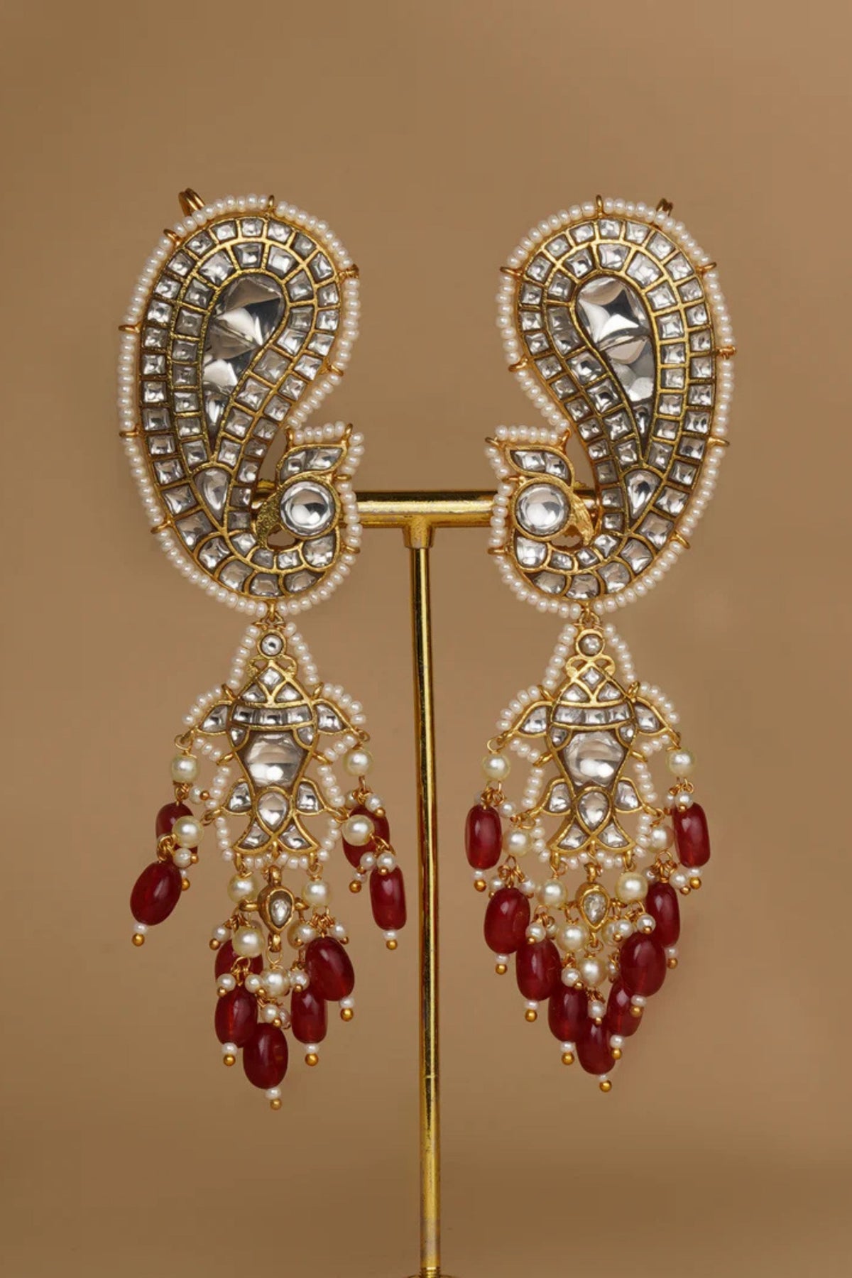 Maroon Color Jadau Kundan Earrings