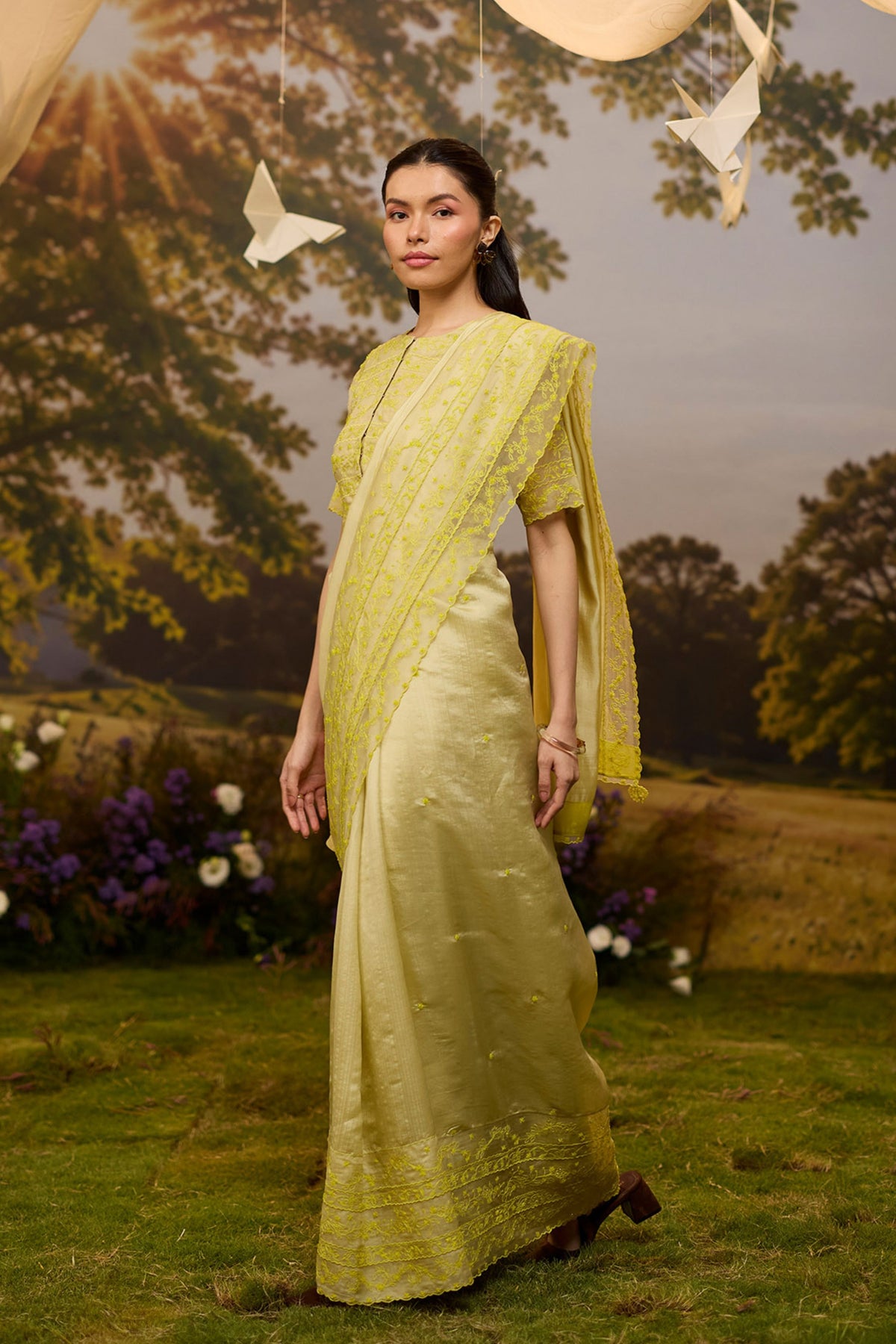 Woodland Stories Embroidered Yellow Saree