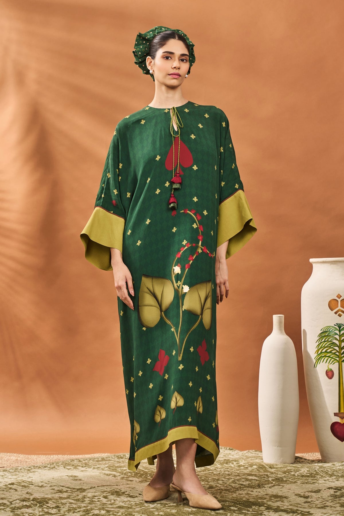 Green Clover Checks Kaftan