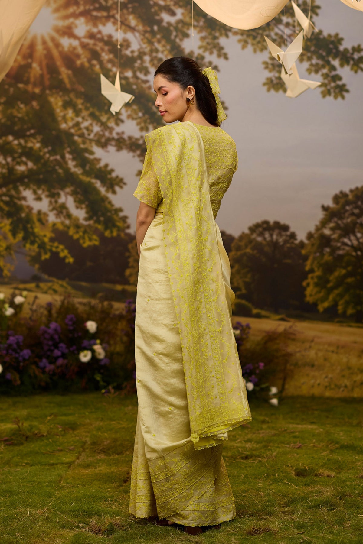 Woodland Stories Embroidered Yellow Saree