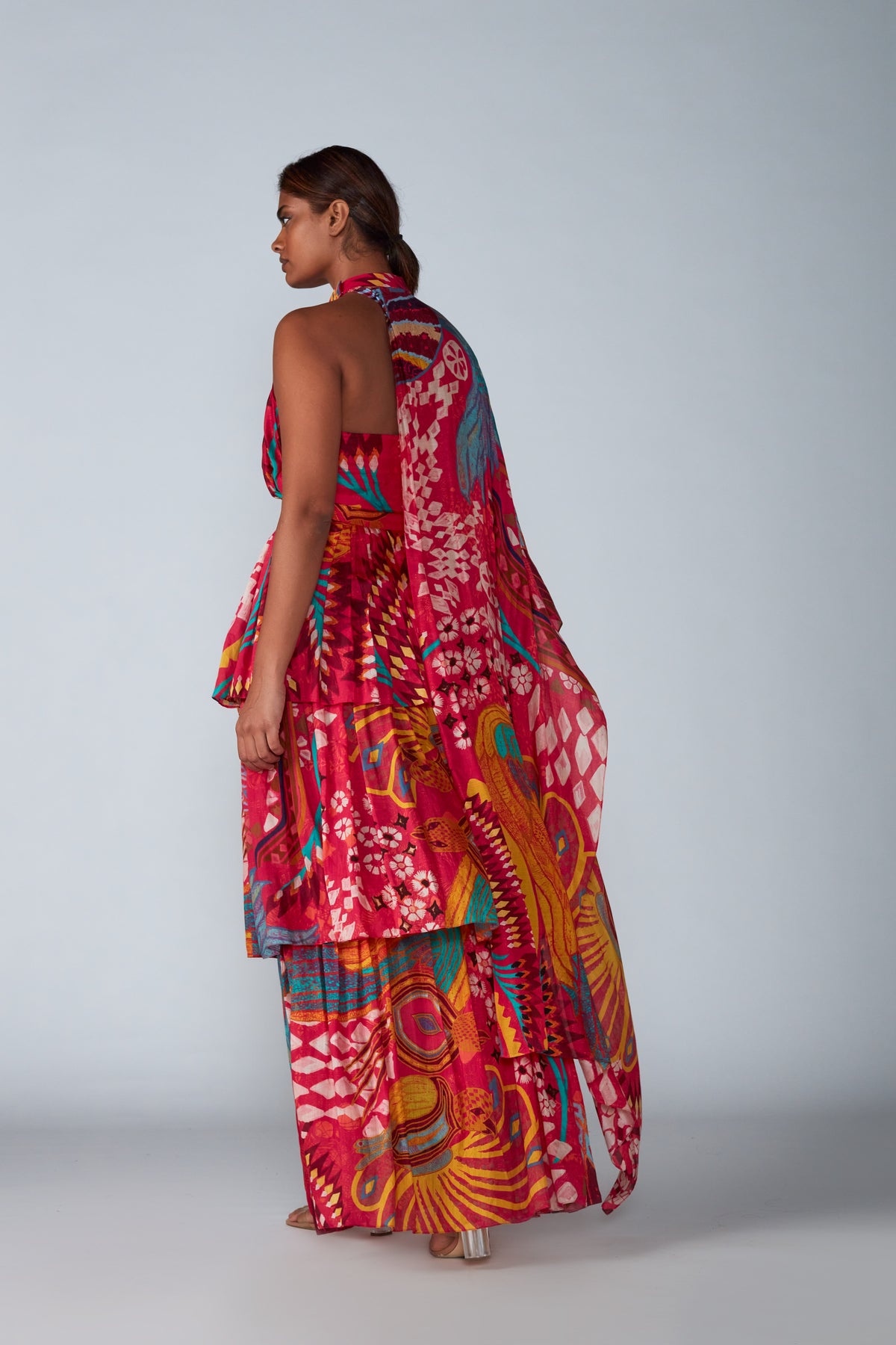 Pink Printed Draped Dress