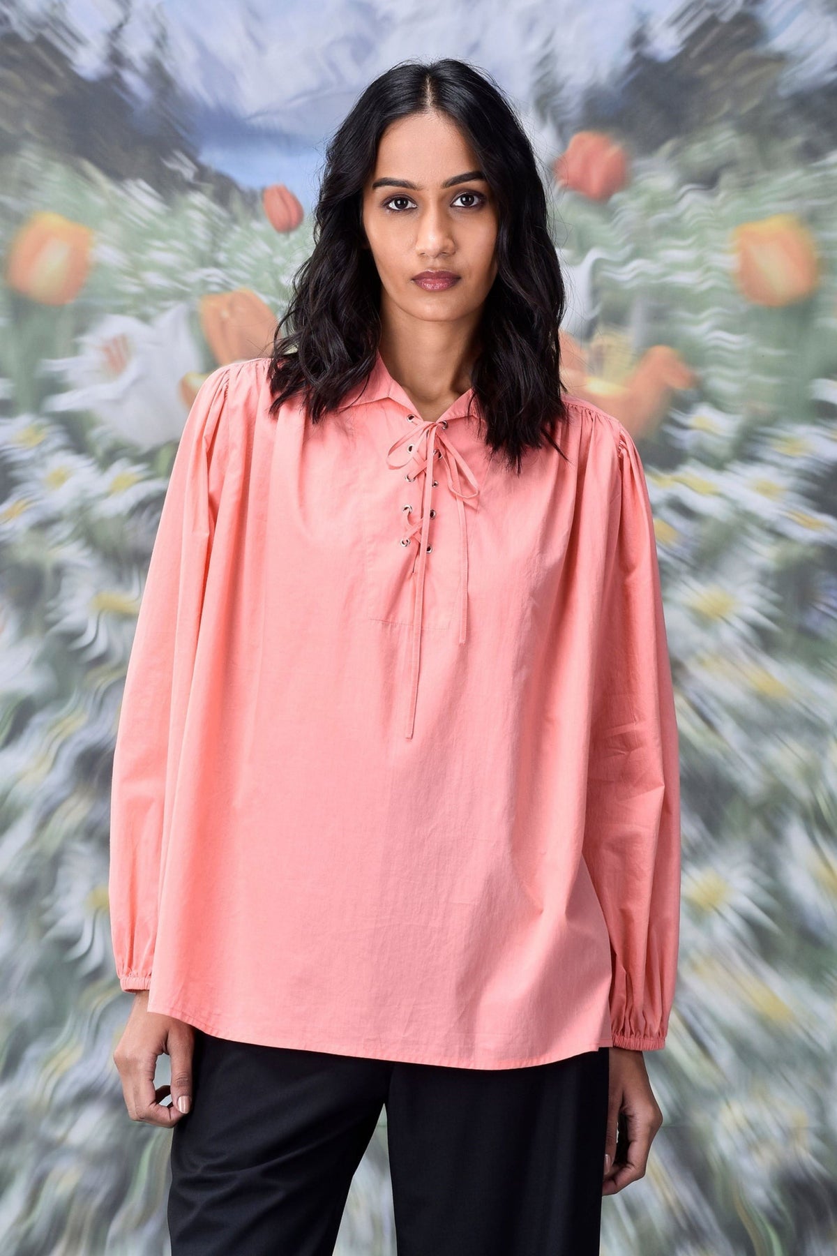 Malmal Lace up Top Coral Peach