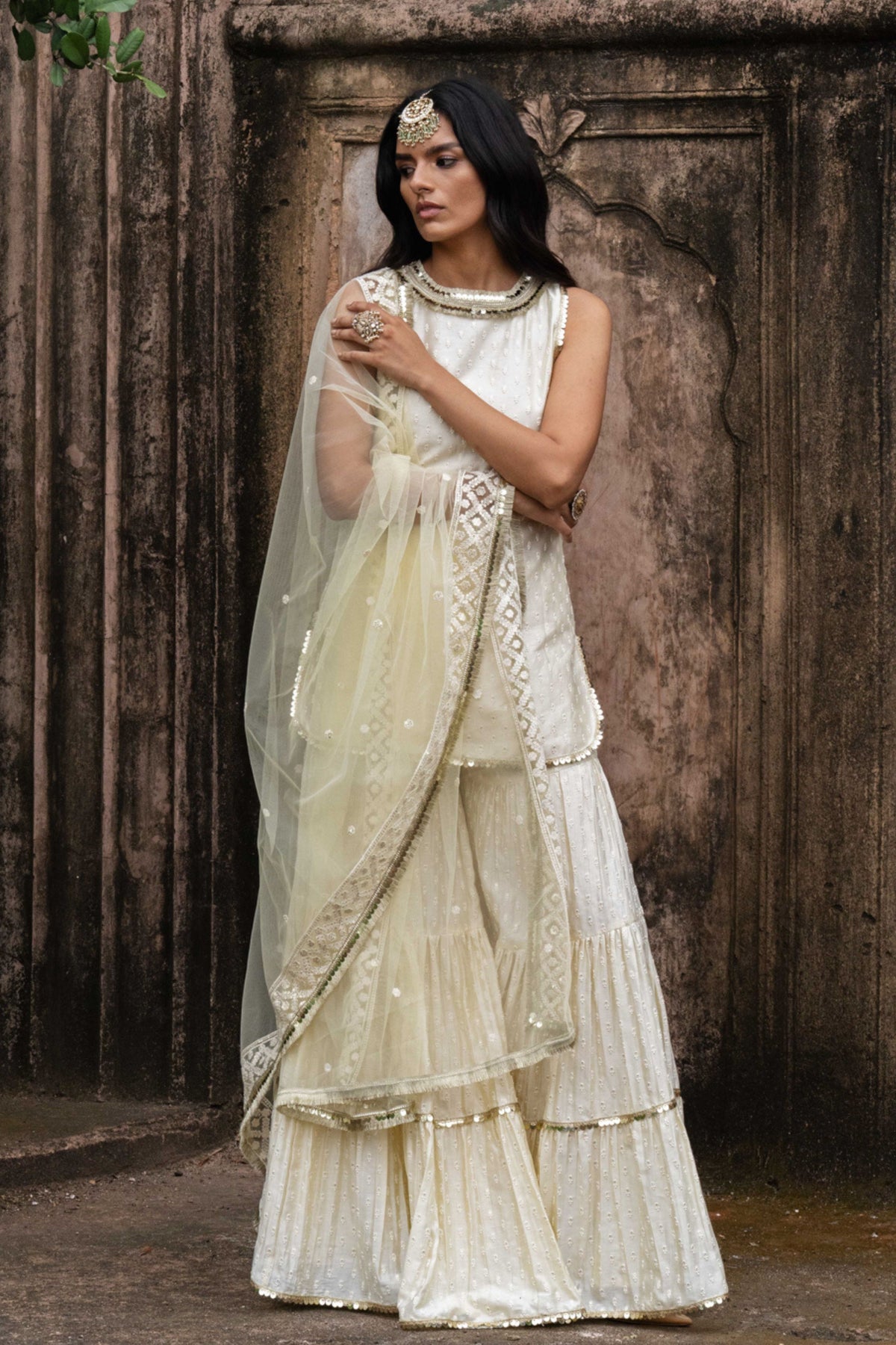 Lemon Dots Straight Sharara Set