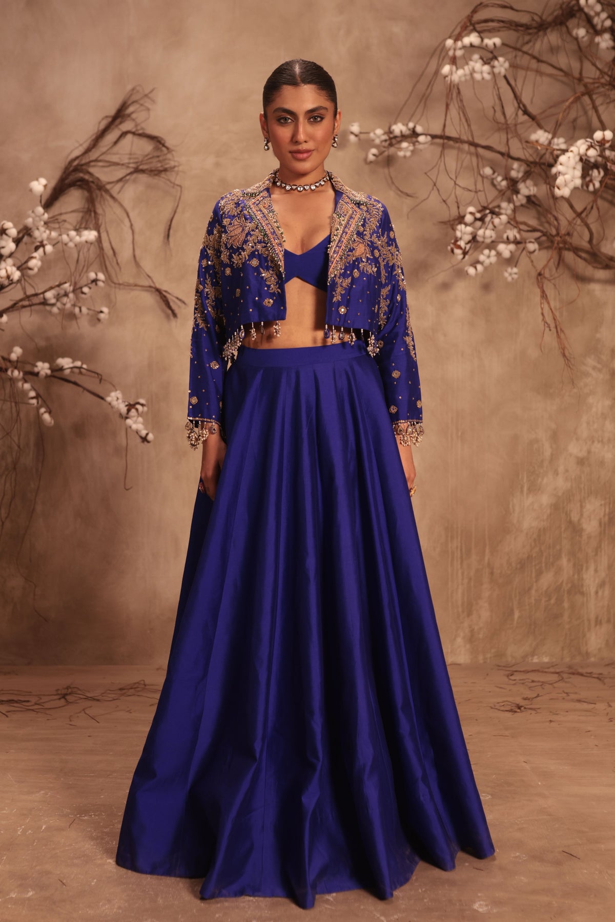 Blue Embroidered Jacket Set