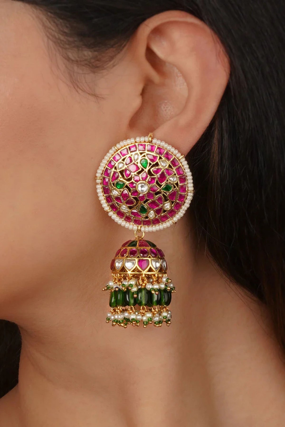 Multicolor Gold Plated Jadau Kundan Earrings