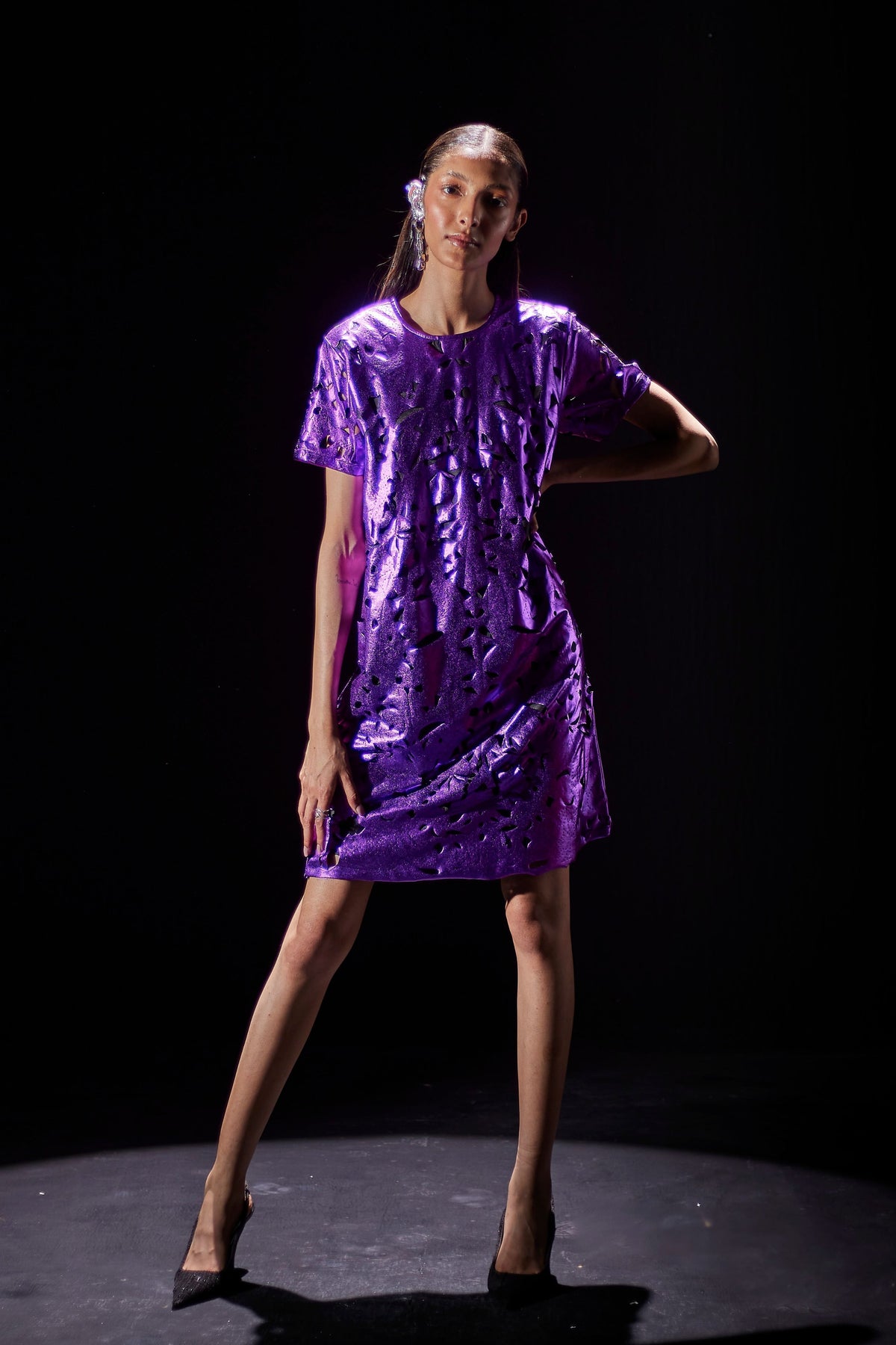 Laser Cut Mesh Dress