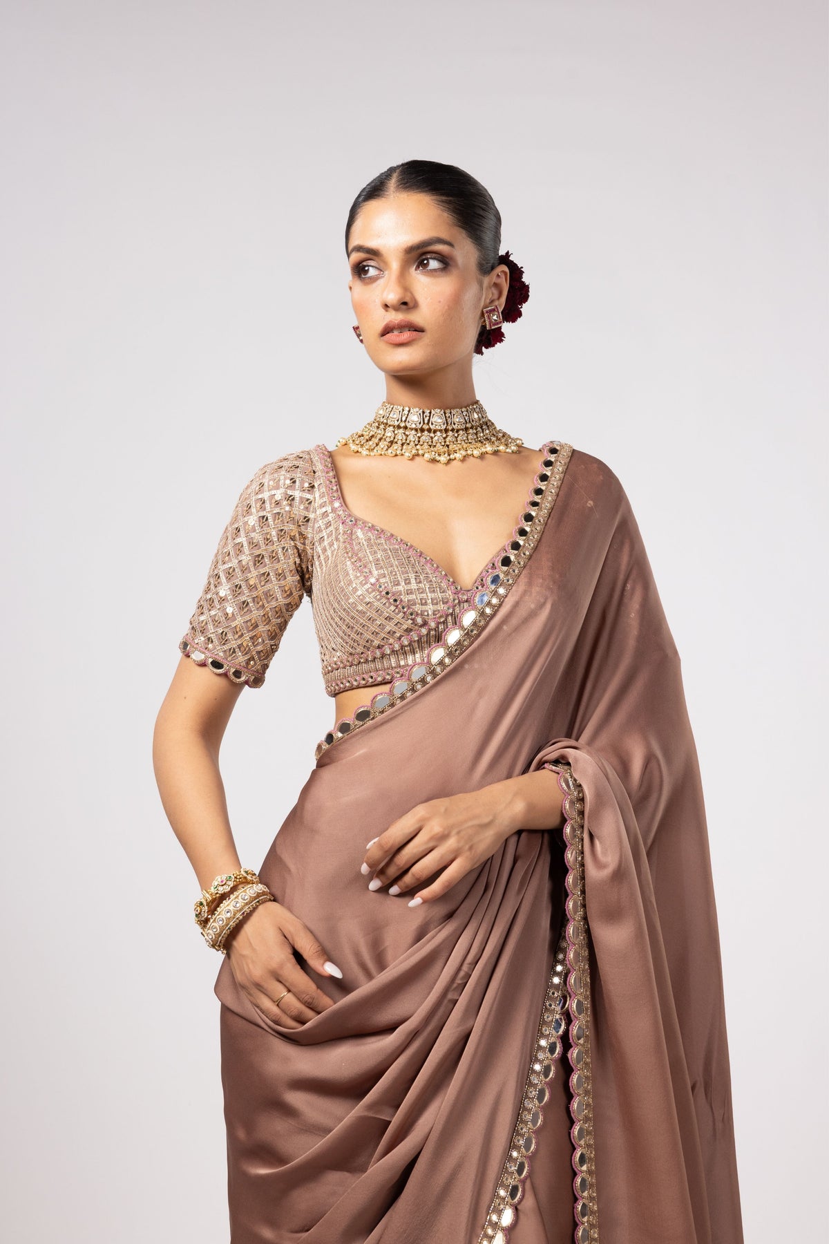 Deep Beige Saree Set