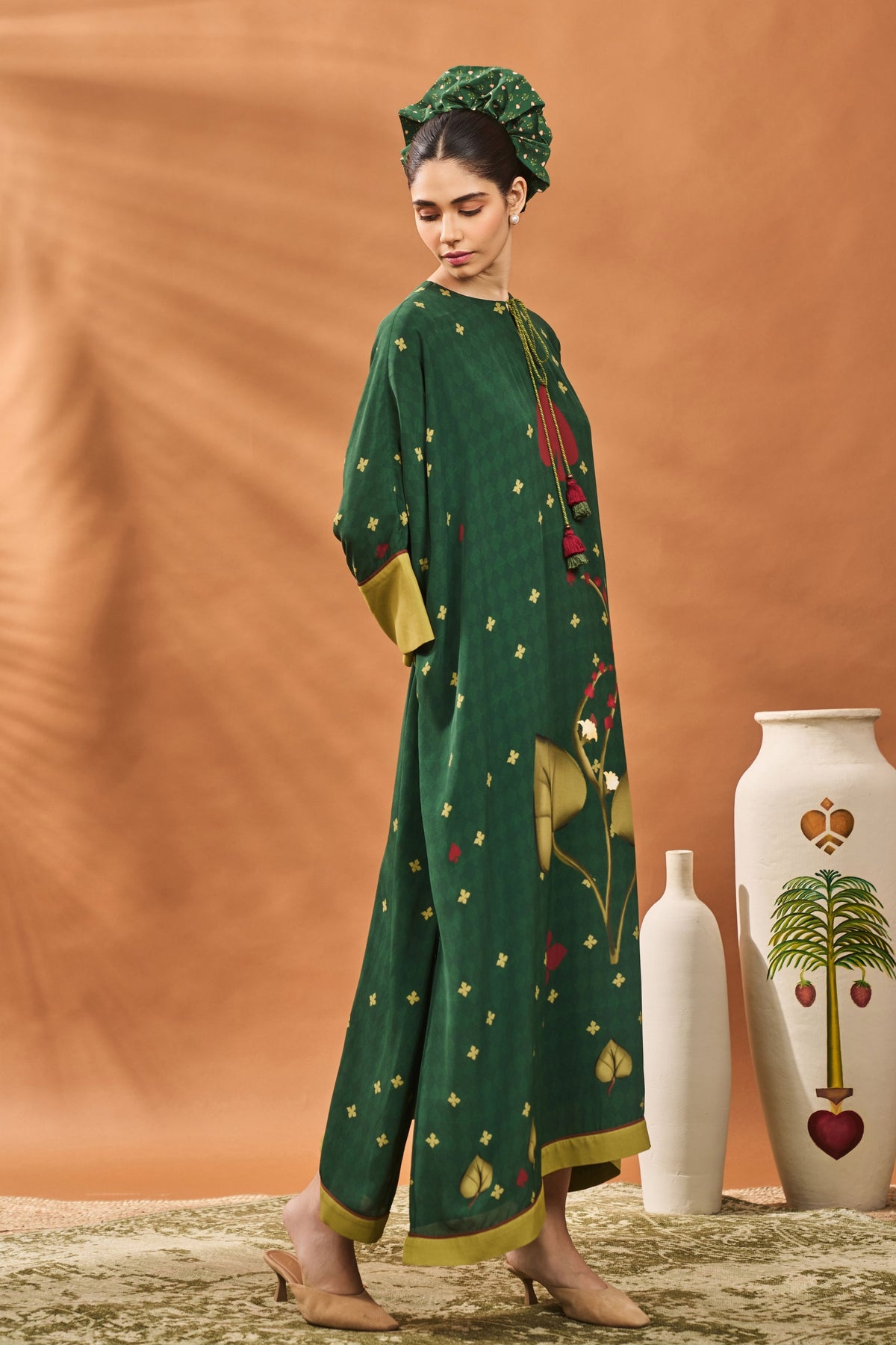 Green Clover Checks Kaftan
