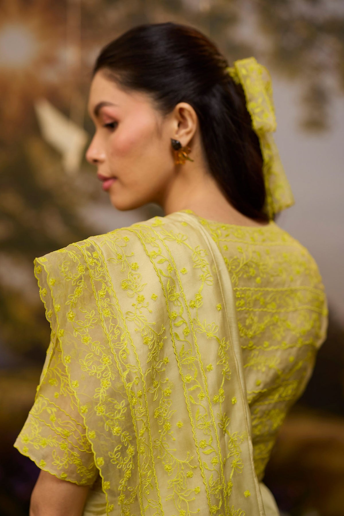 Woodland Stories Embroidered Yellow Saree