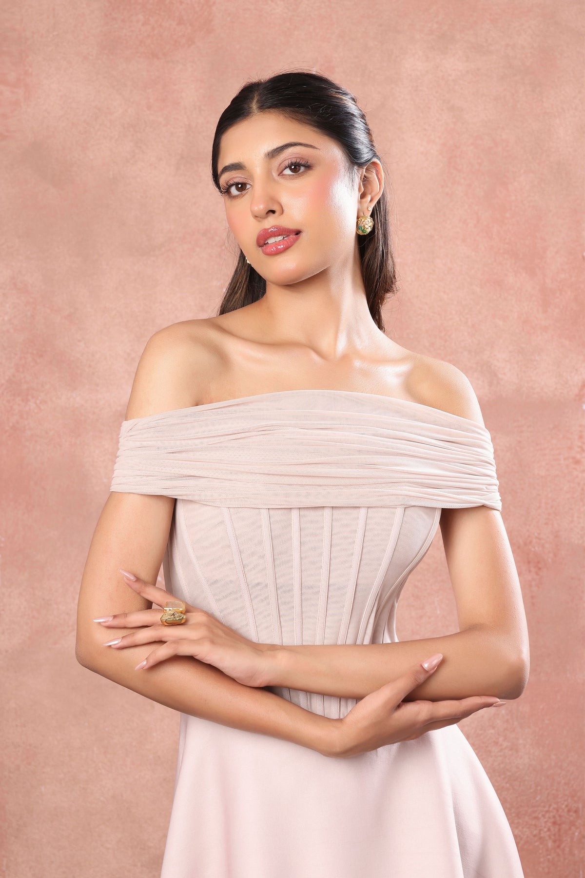 Corset High Low Net Dress Set