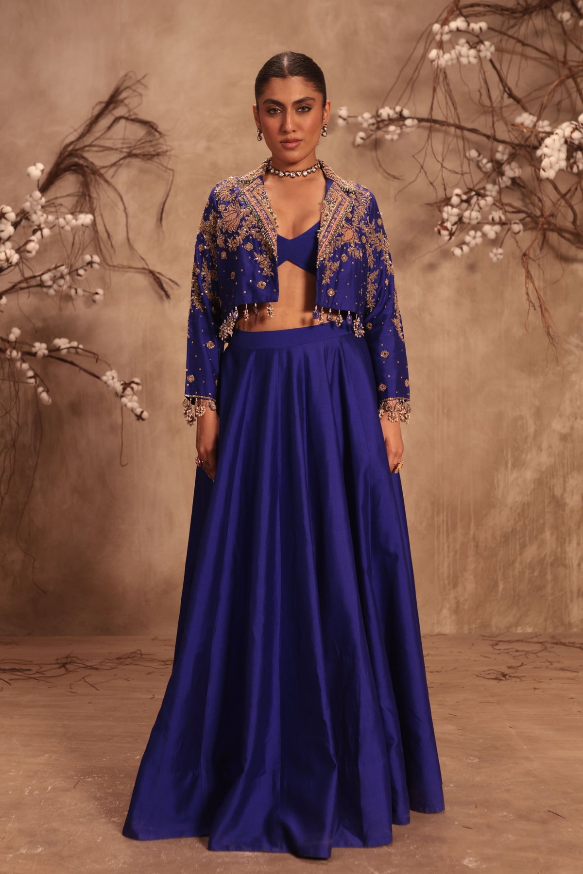 Blue Embroidered Jacket Set