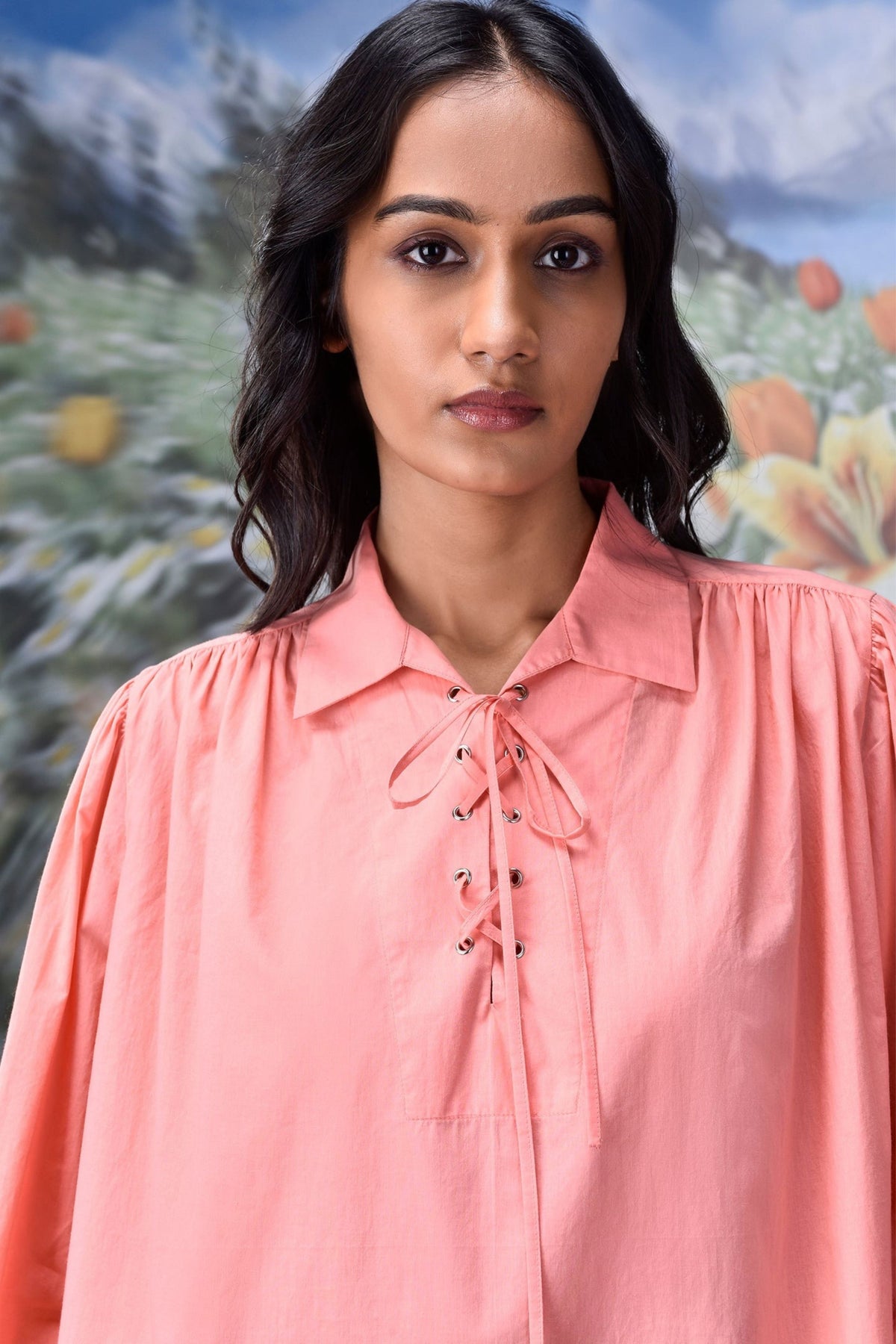 Malmal Lace up Top Coral Peach