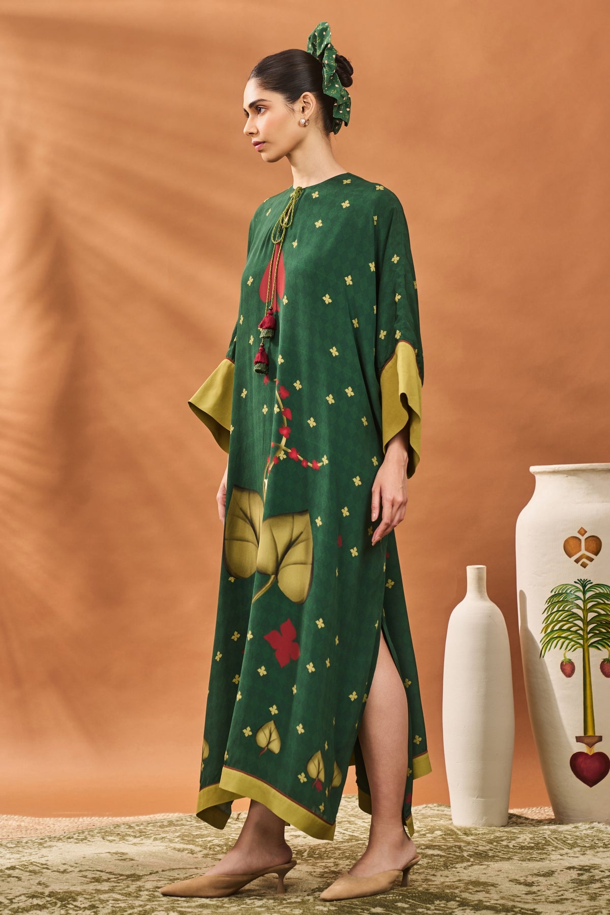 Green Clover Checks Kaftan