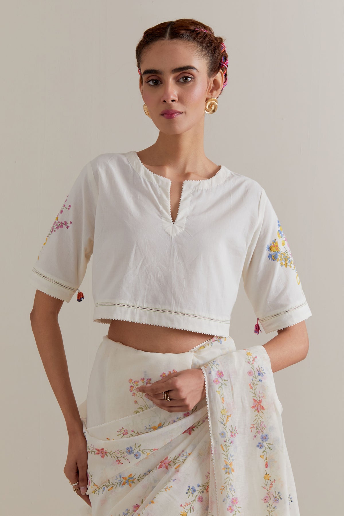 Multicolour Polka Saree Set