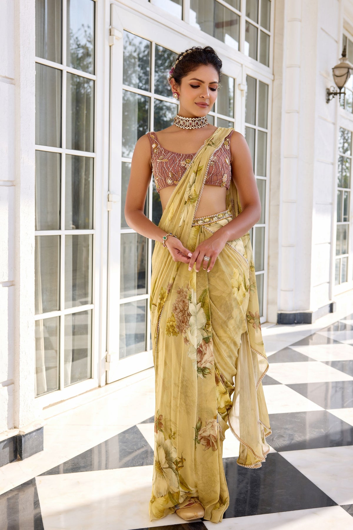 Keisha Embroidered Draped Saree Set