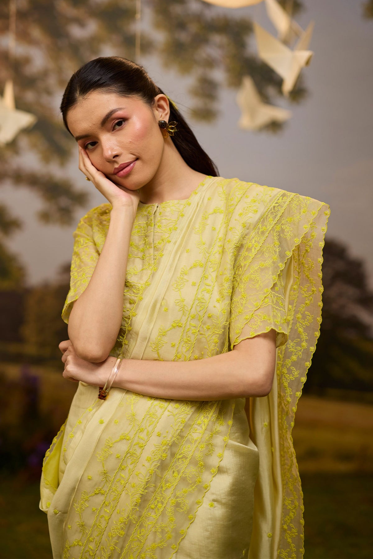 Woodland Stories Embroidered Yellow Saree