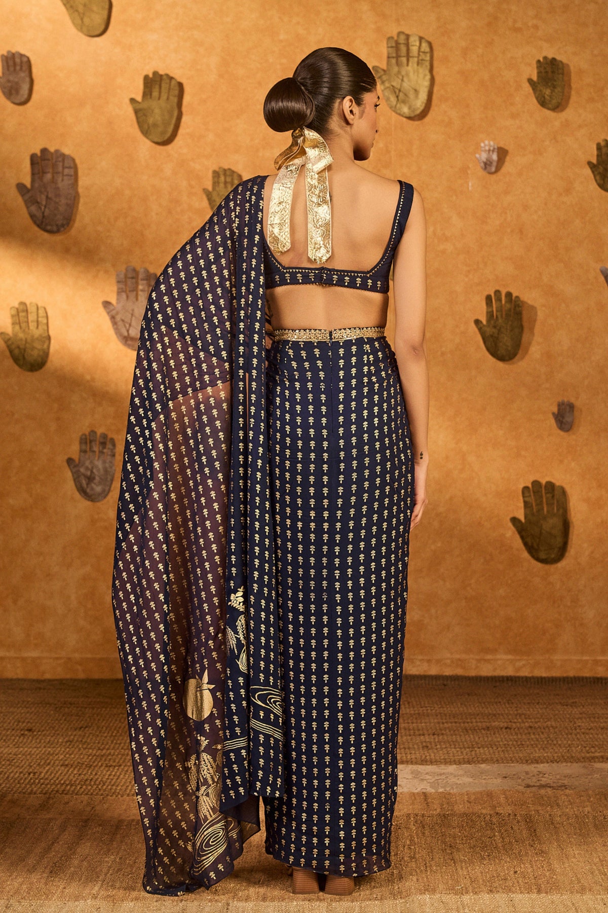 Navy Blue Draped Saree Set