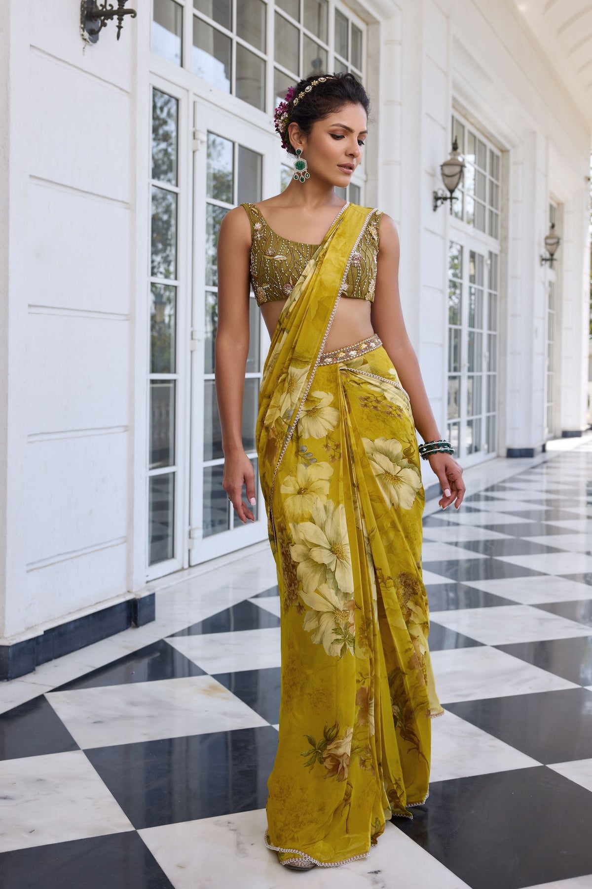 Keisha Yellow Draped Saree Set
