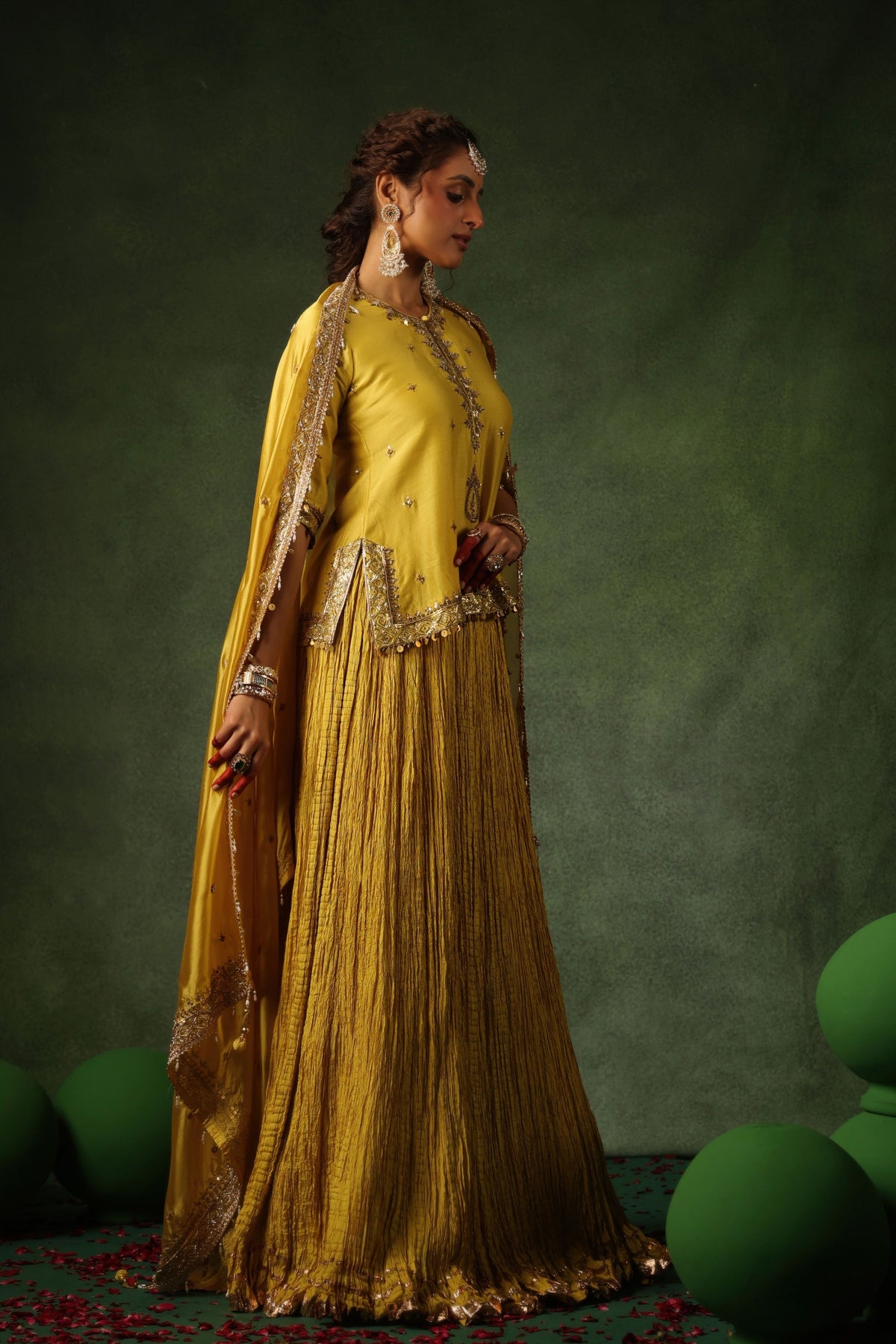 Yellow Short Kurta Lehenga Set