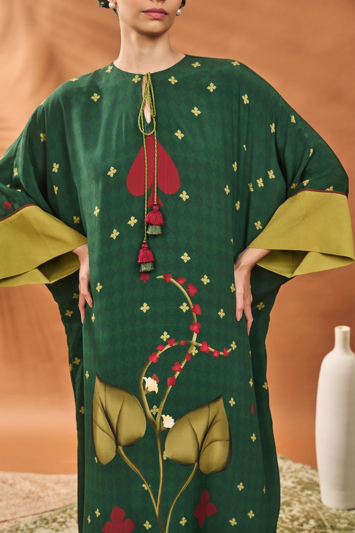 Green Clover Checks Kaftan