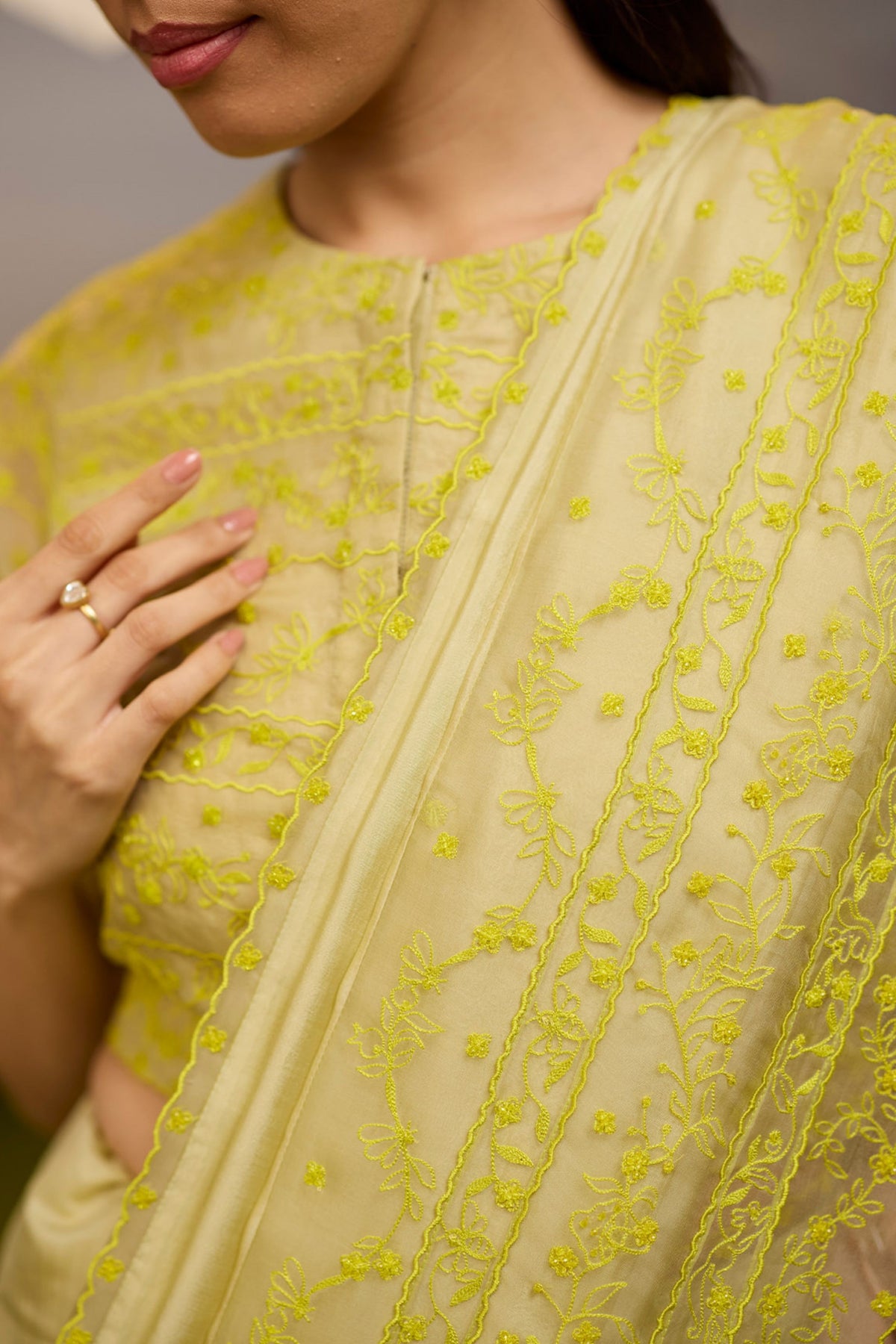 Woodland Stories Embroidered Yellow Saree