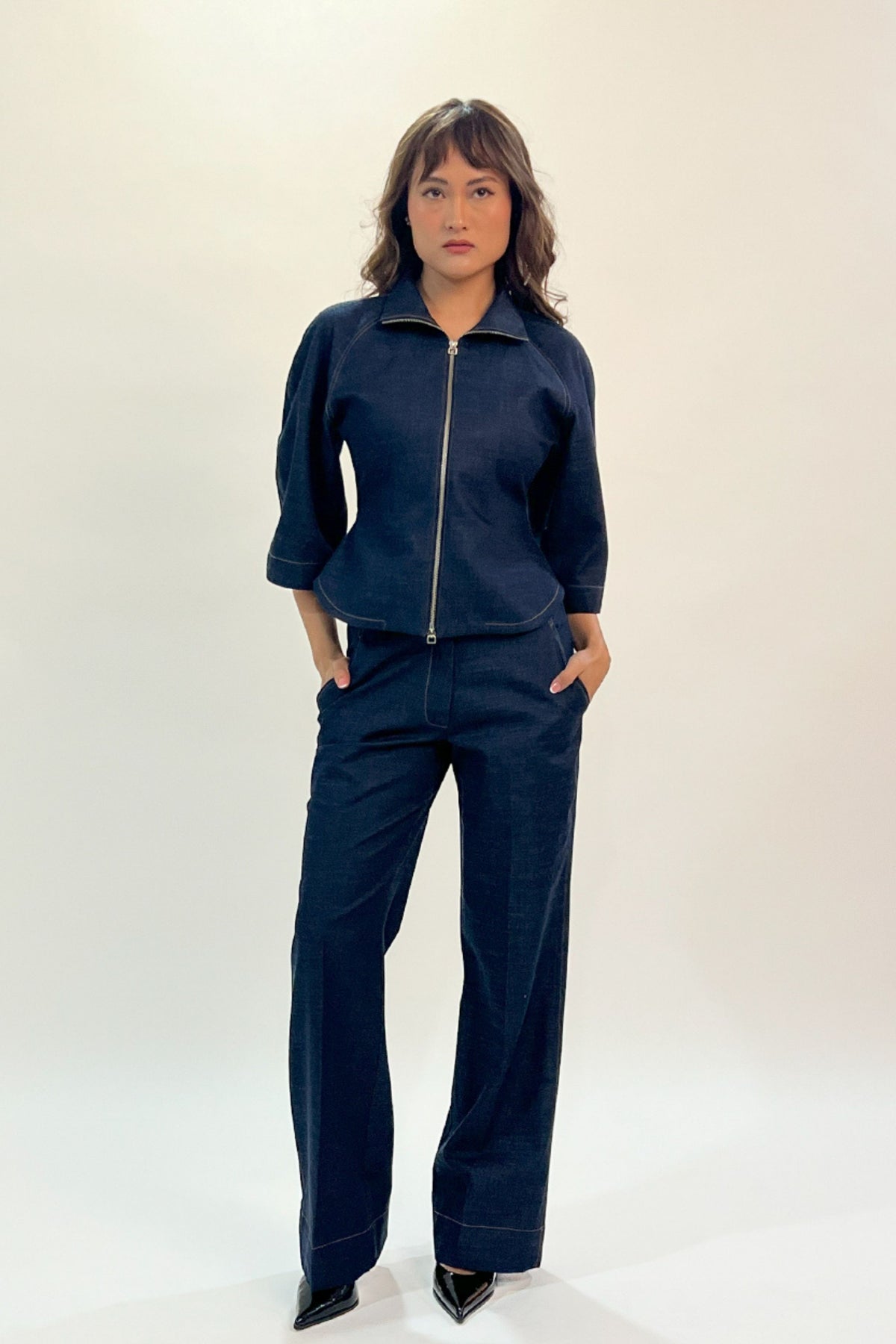 Denim Zip Top