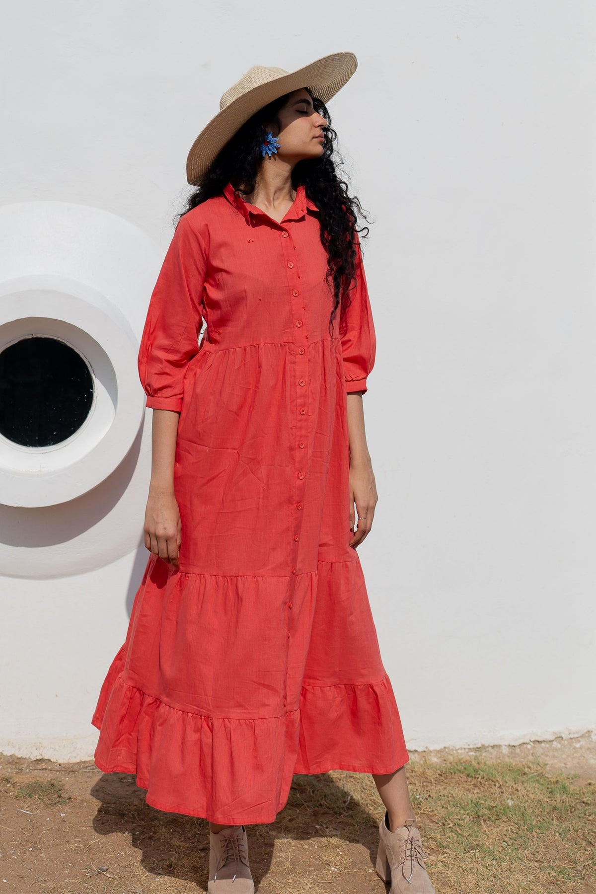 Coral Tiered Dress