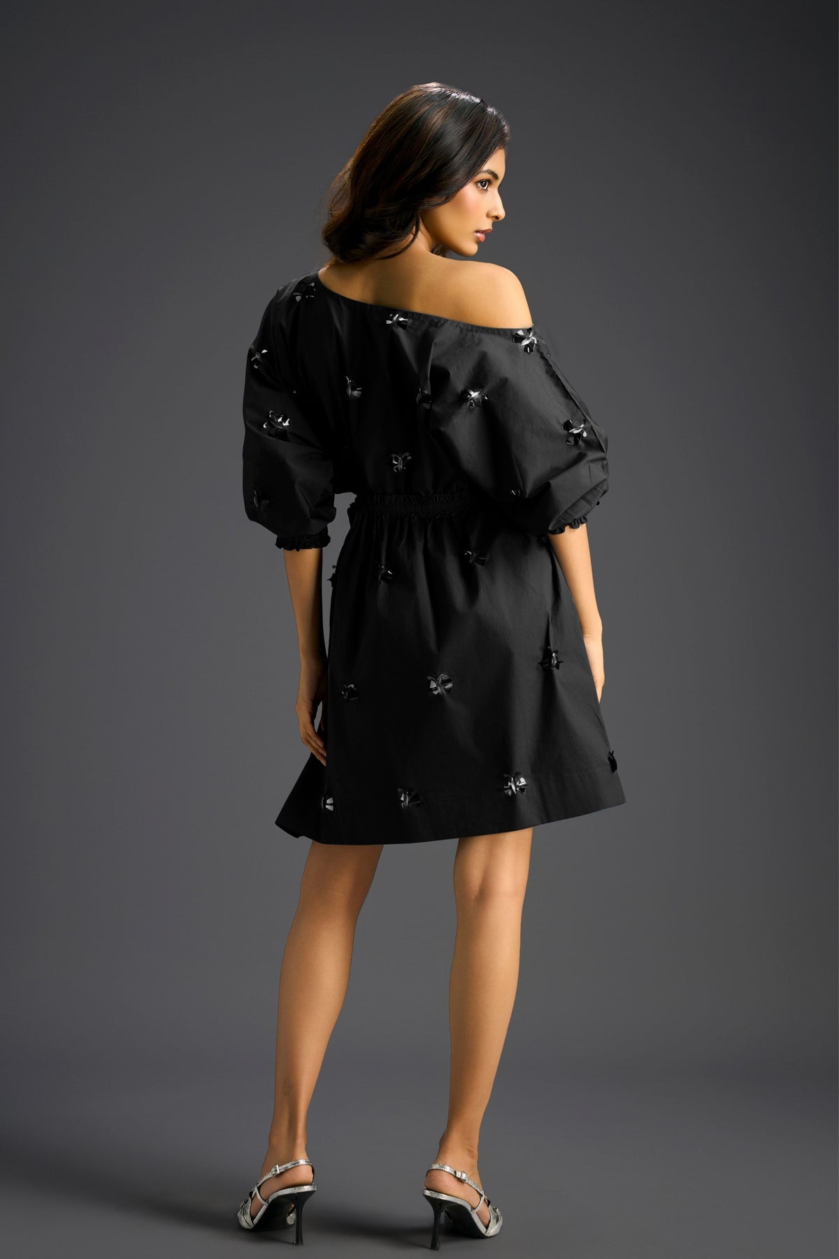 Black Off Shoulder Cotton Dress