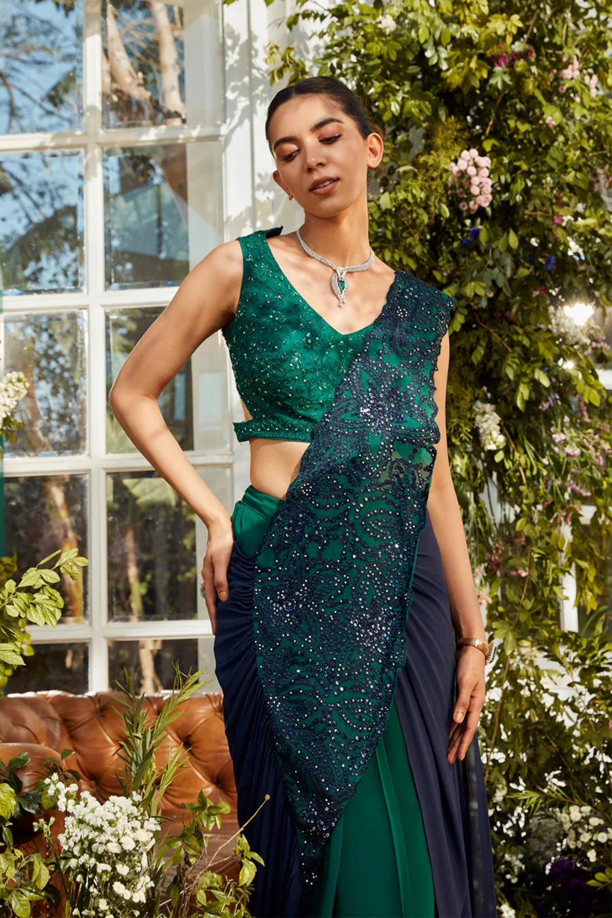 Peacock ombre saree